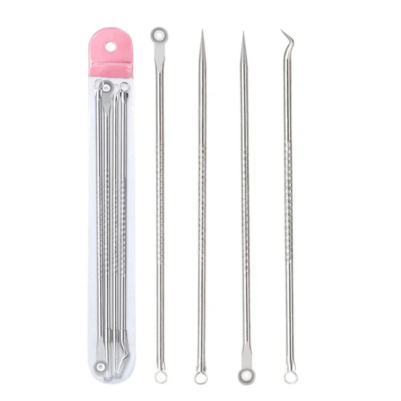 4-Piece Stainless Steel Acne & Blackhead Extractor Set – Pore Cleanser Kit