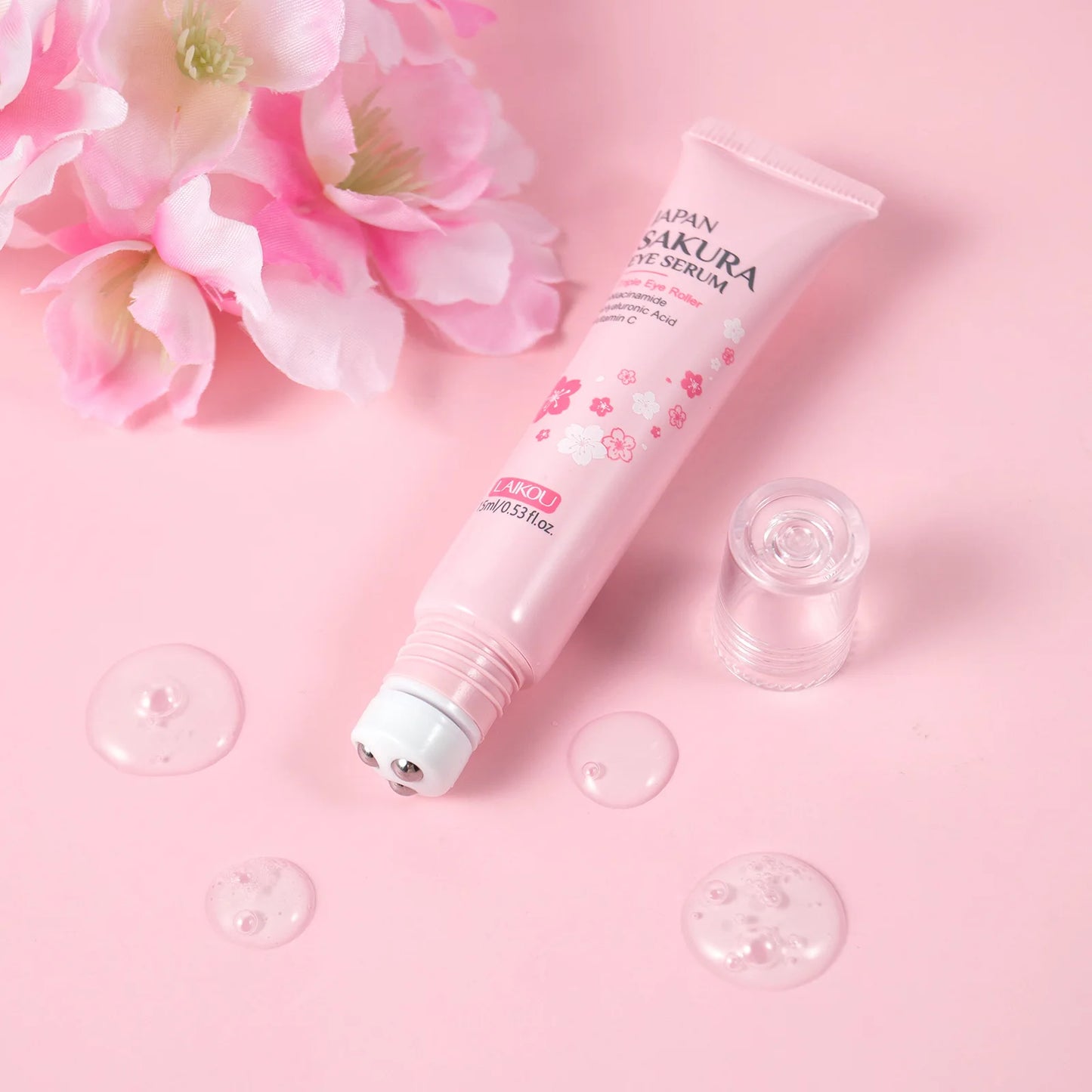 LAIKOU Sakura Roller Eye Serum – Hyaluronic Acid & Niacinamide Dark Circle & Eye Bag Treatment (15ml)