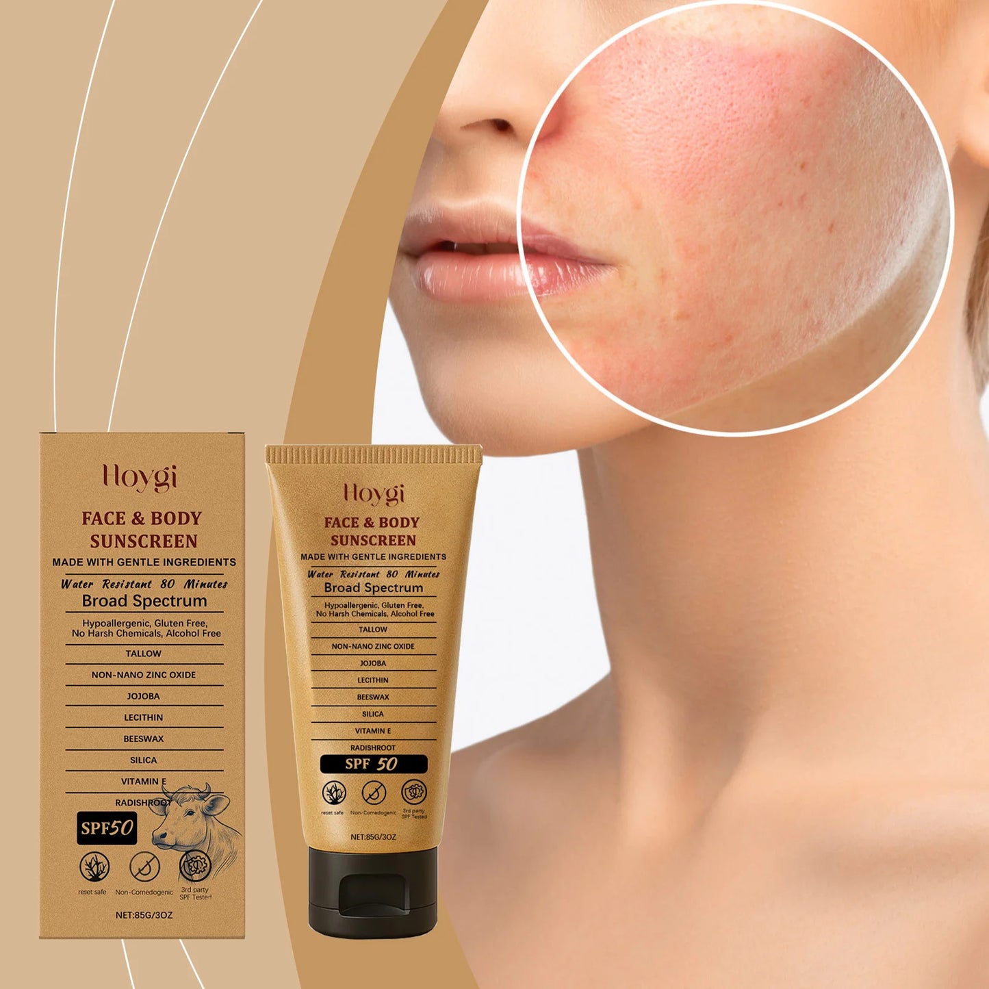 Hoygi Beef Tallow Sunscreen Cream SPF50 – Nourishing Face & Body Sun Protection | Buyer's Choice