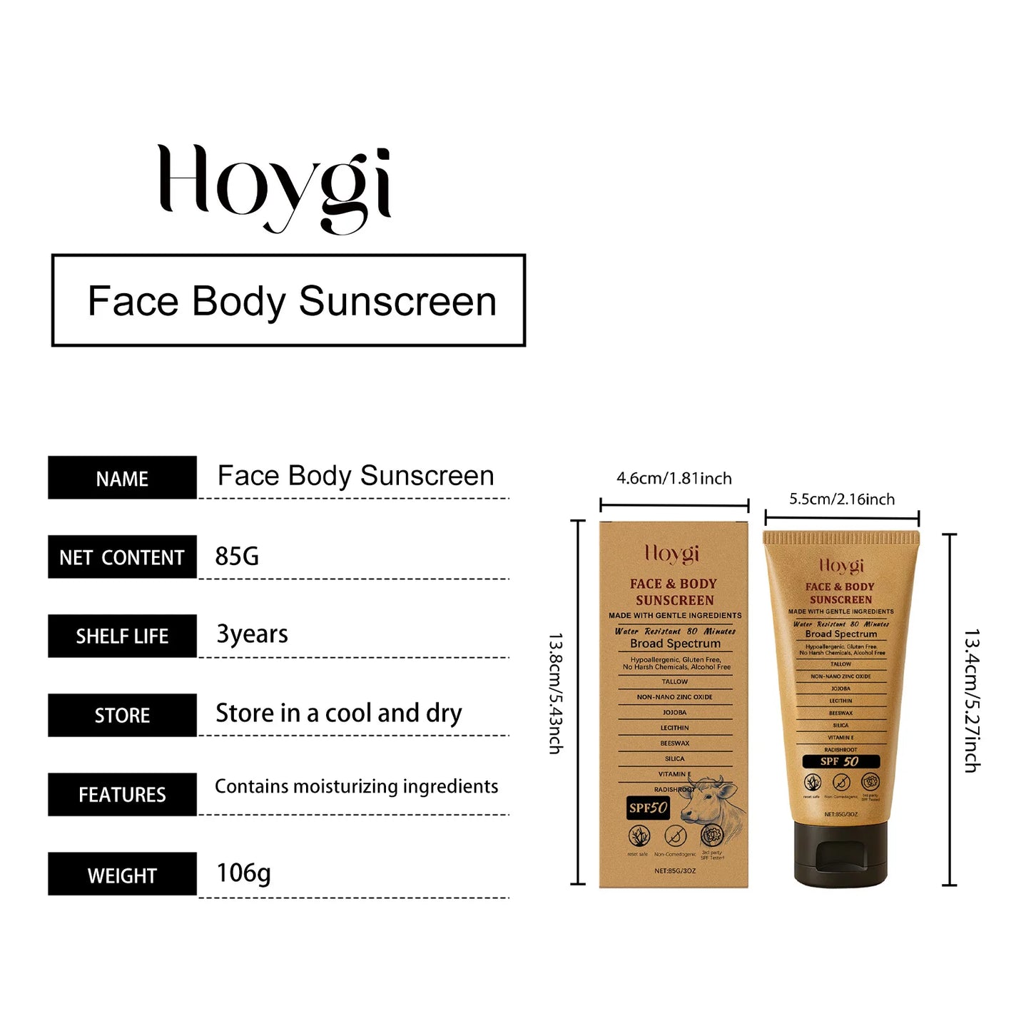 Hoygi Beef Tallow Sunscreen Cream SPF50 – Nourishing Face & Body Sun Protection | Buyer's Choice