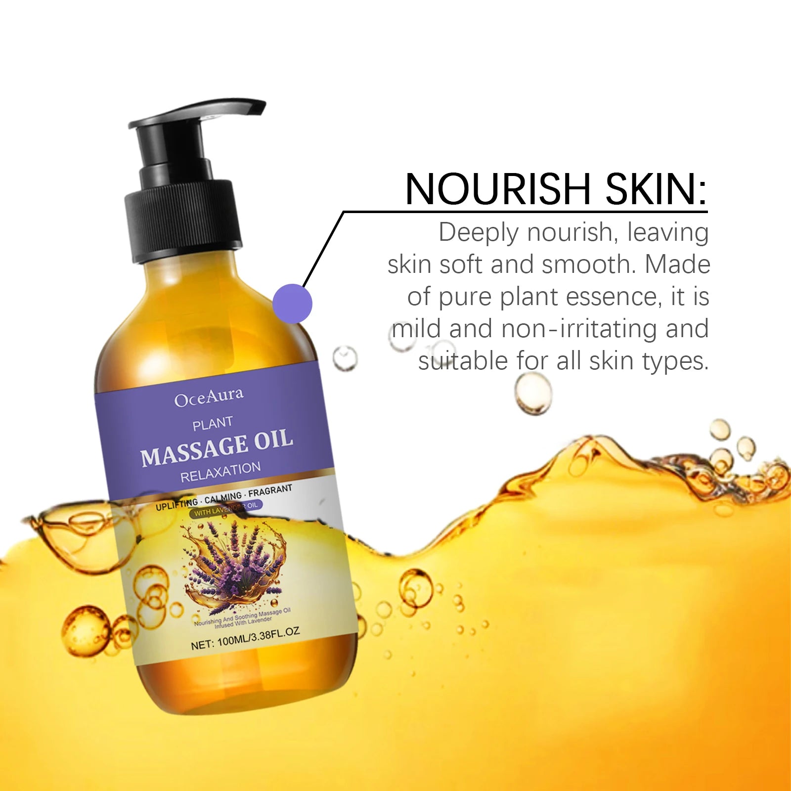 100ML Lavender Essence Oil Deep Moisturizing Body Massage Soothing Discomfort Enhance Skin Elasticity Reduce Soreness Body Oil