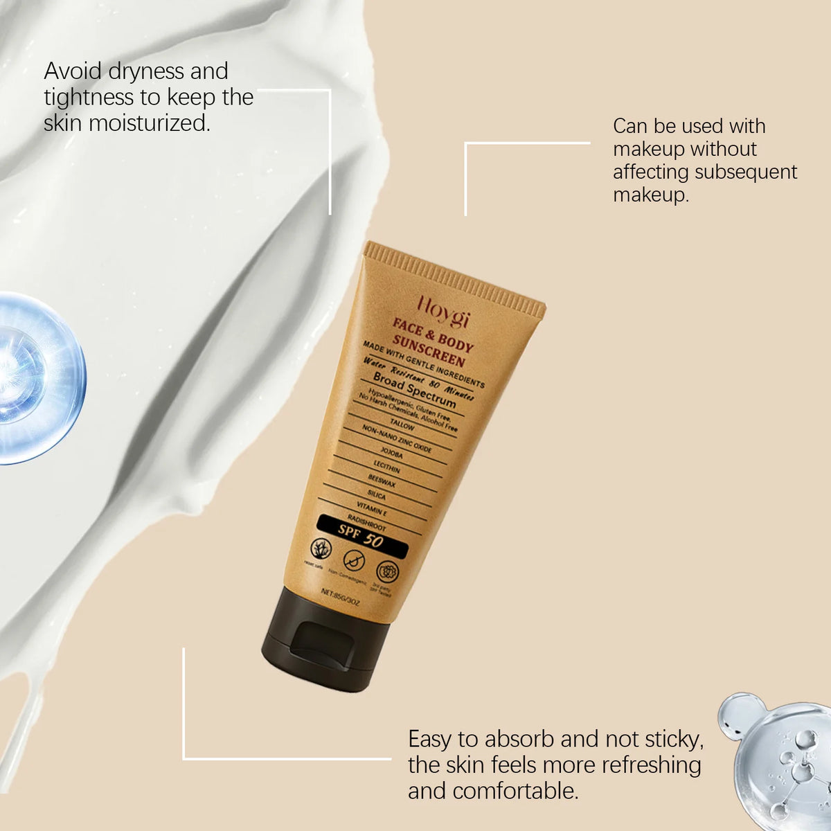 Hoygi Beef Tallow Sunscreen Cream SPF50 – Nourishing Face & Body Sun Protection | Buyer's Choice