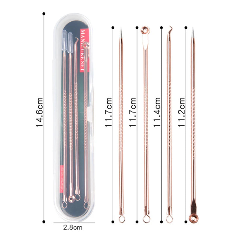 4-Piece Stainless Steel Acne & Blackhead Extractor Set – Pore Cleanser Kit