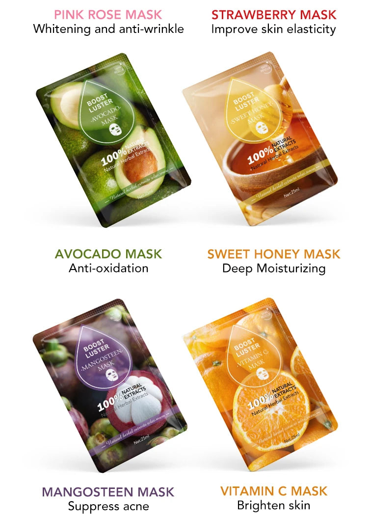 AILKE Brightening Hydrating Facial Mask – Vitamin C, Hyaluronic Acid & Collagen | Anti-Aging 10pcs