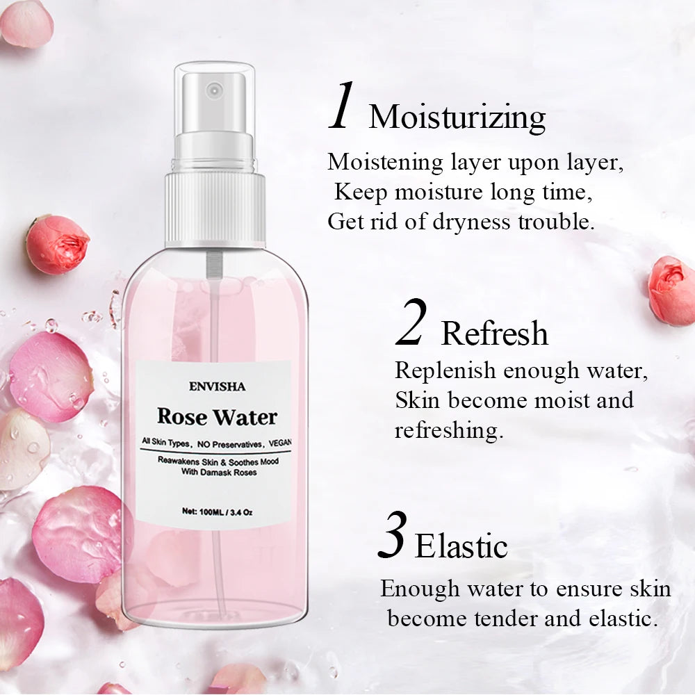 ENVISHA Rose Water Facial Toner – Organic Rose Petal Essence with Aloe Vera & Witch Hazel for Hydrating, Pore-Minimizing & Brightening (100ml)