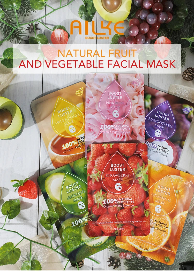 AILKE Brightening Hydrating Facial Mask – Vitamin C, Hyaluronic Acid & Collagen | Anti-Aging 10pcs