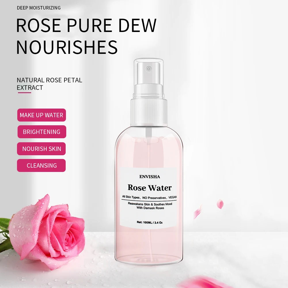 ENVISHA Rose Water Facial Toner – Organic Rose Petal Essence with Aloe Vera & Witch Hazel for Hydrating, Pore-Minimizing & Brightening (100ml)