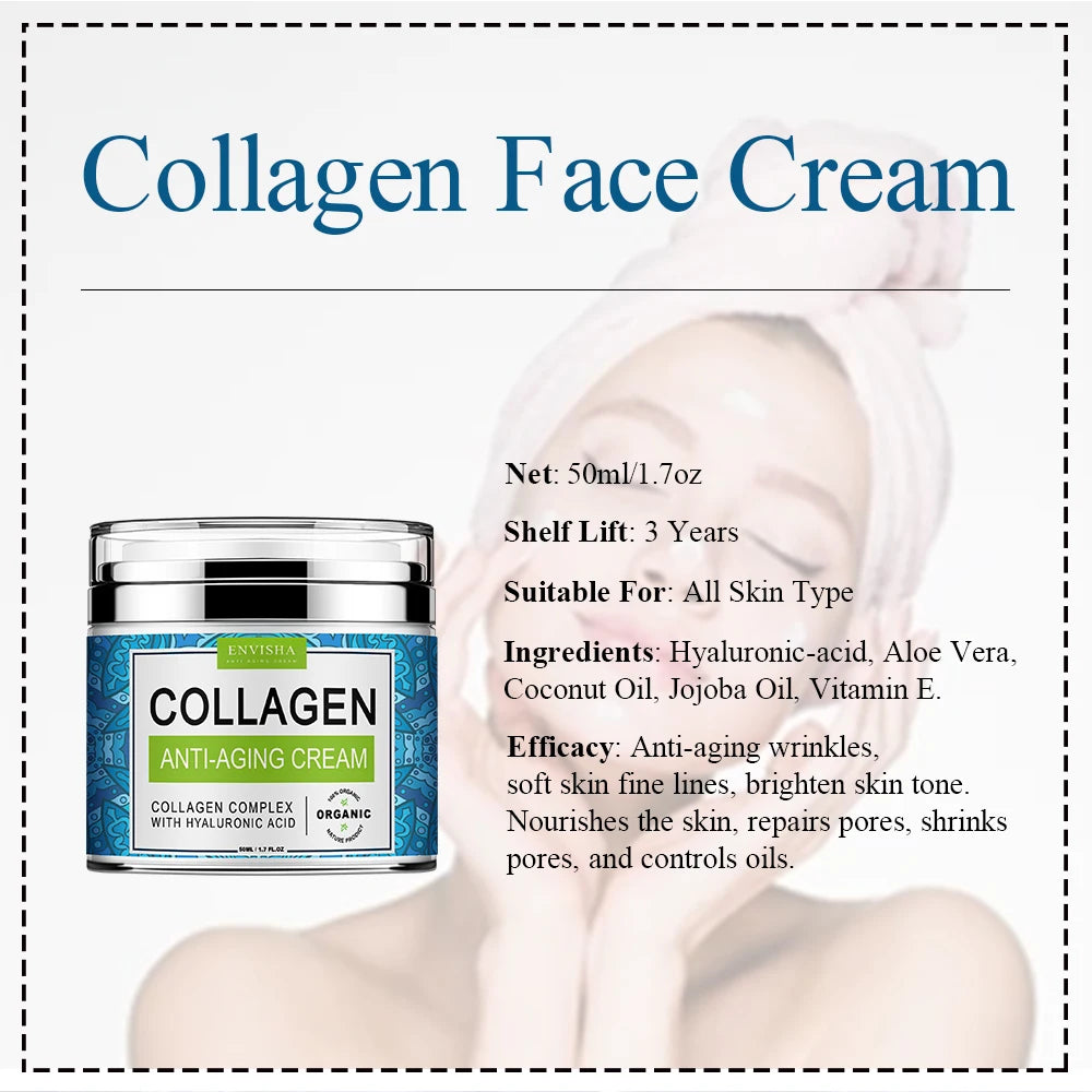 ENVISHA Anti-Aging Face Cream – Collagen, Hyaluronic Acid & Vitamin C Moisturizer (50ml)