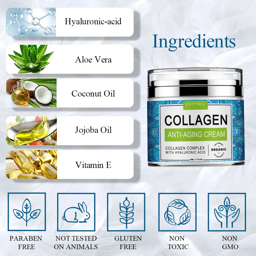 ENVISHA Anti-Aging Face Cream – Collagen, Hyaluronic Acid & Vitamin C Moisturizer (50ml)