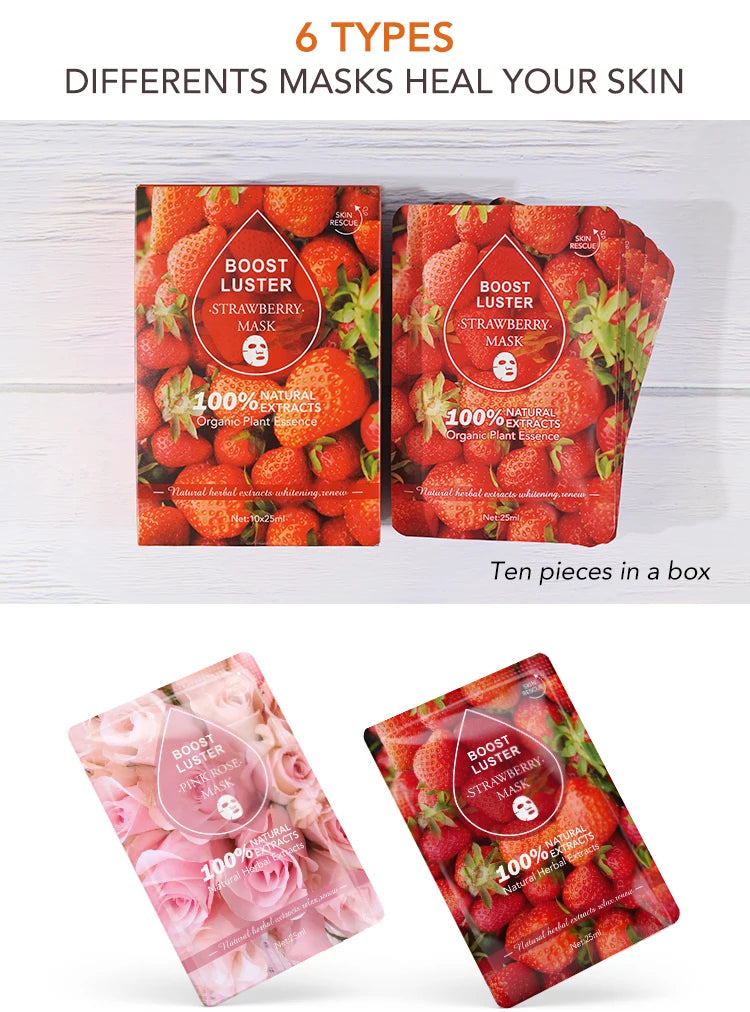 AILKE Brightening Hydrating Facial Mask – Vitamin C, Hyaluronic Acid & Collagen | Anti-Aging 10pcs