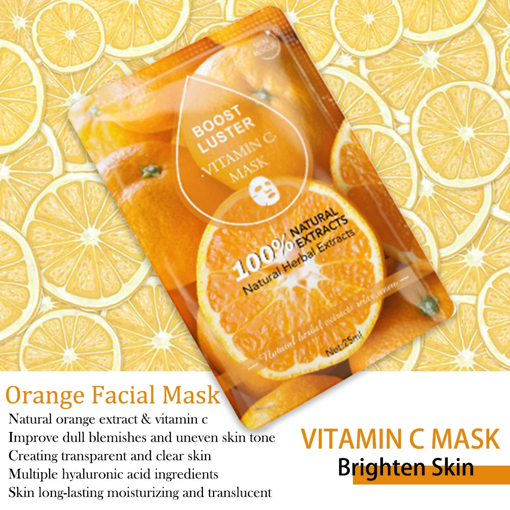 AILKE Brightening Hydrating Facial Mask – Vitamin C, Hyaluronic Acid & Collagen | Anti-Aging 10pcs