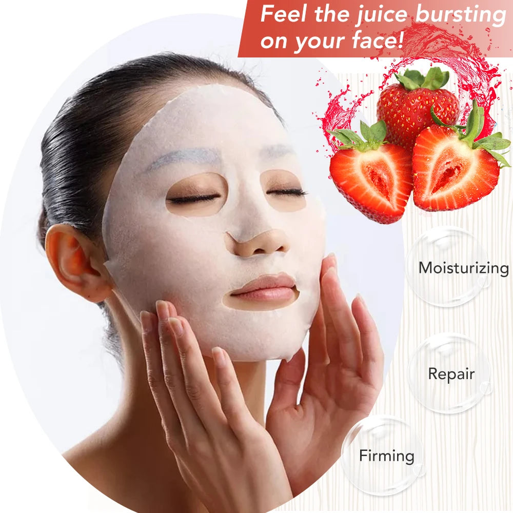 AILKE Brightening Hydrating Facial Mask – Vitamin C, Hyaluronic Acid & Collagen | Anti-Aging 10pcs