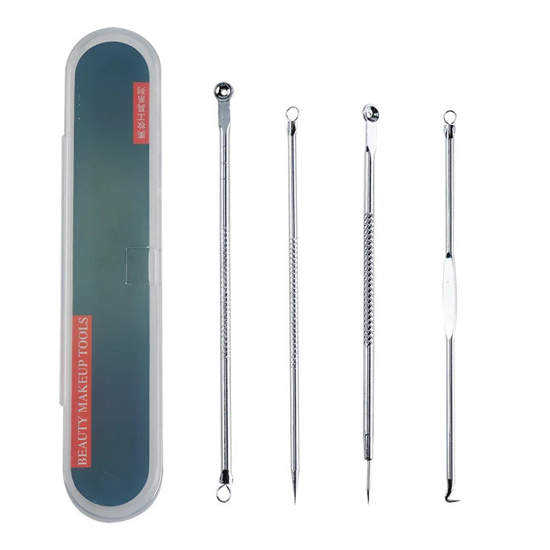 4-Piece Stainless Steel Acne & Blackhead Extractor Set – Pore Cleanser Kit