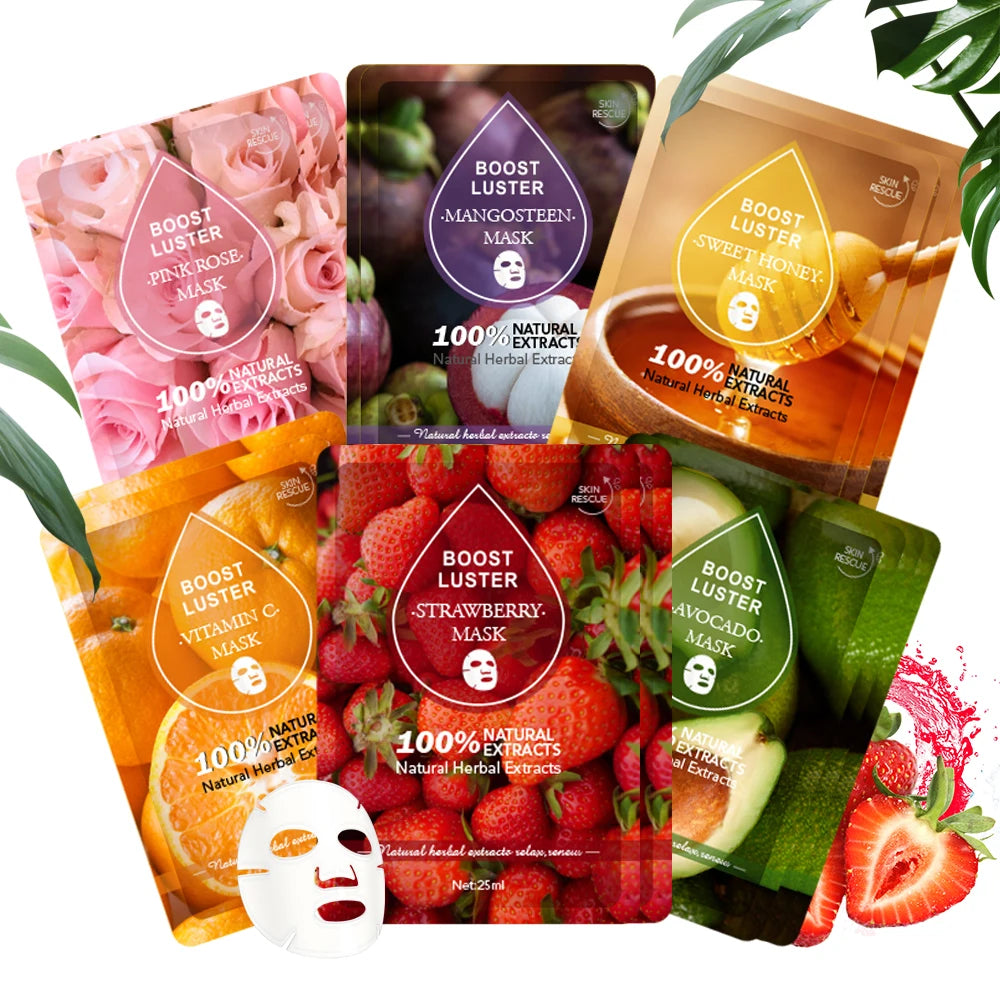 AILKE Brightening Hydrating Facial Mask – Vitamin C, Hyaluronic Acid & Collagen | Anti-Aging 10pcs