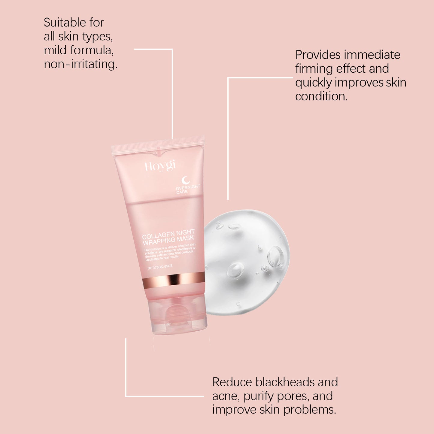 EELHOE Collagen Overnight Peel-Off Face Mask Set – Anti-Aging, Firming & Deep Hydration Night Mask with Applicator Brush (75ml)