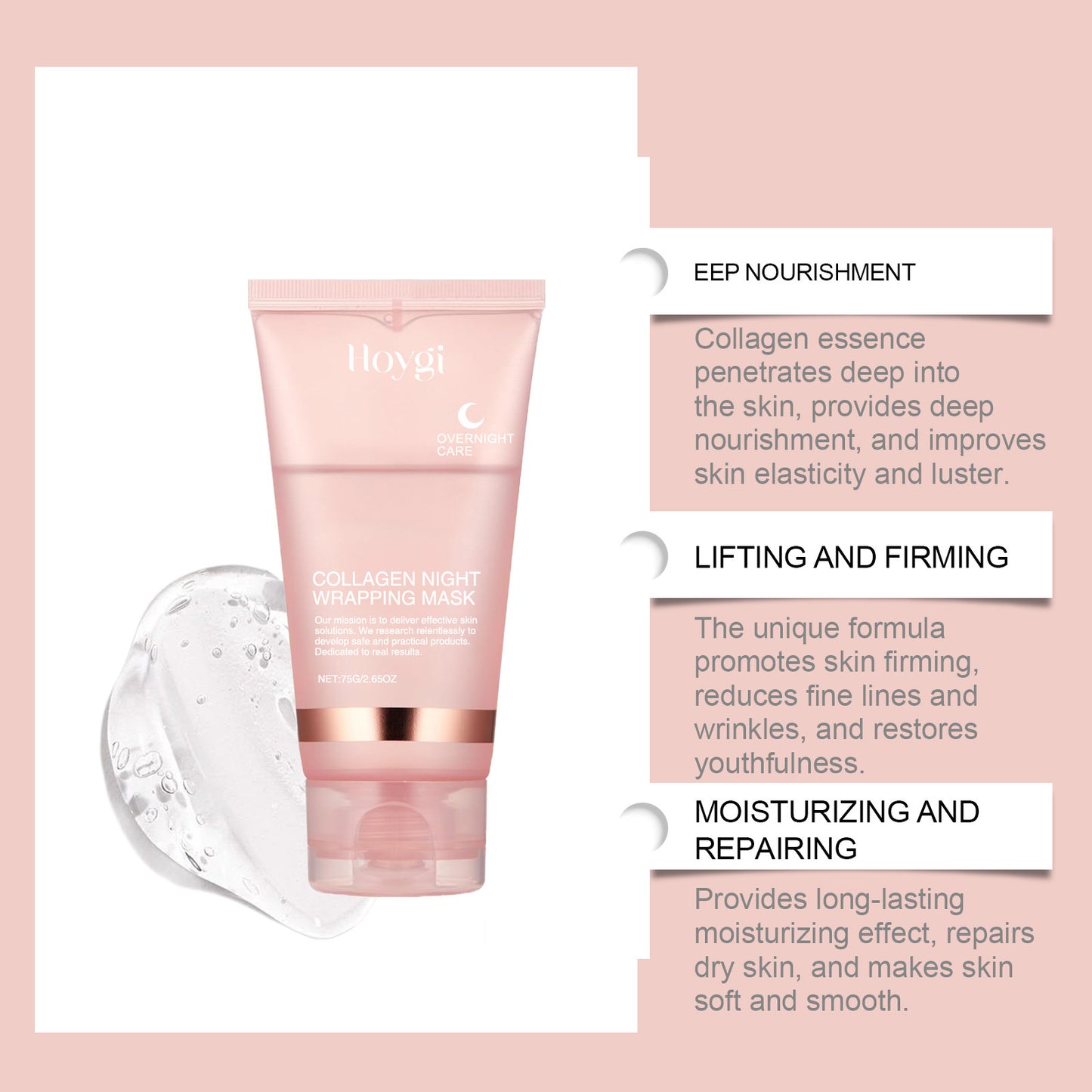 EELHOE Collagen Overnight Peel-Off Face Mask Set – Anti-Aging, Firming & Deep Hydration Night Mask with Applicator Brush (75ml)