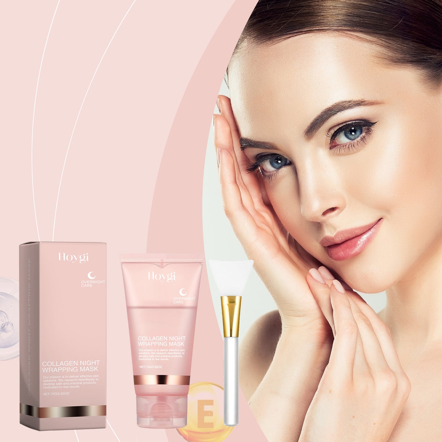 EELHOE Collagen Overnight Peel-Off Face Mask Set – Anti-Aging, Firming & Deep Hydration Night Mask with Applicator Brush (75ml)