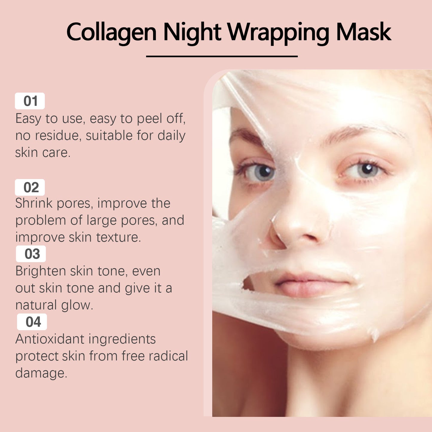 EELHOE Collagen Overnight Peel-Off Face Mask Set – Anti-Aging, Firming & Deep Hydration Night Mask with Applicator Brush (75ml)