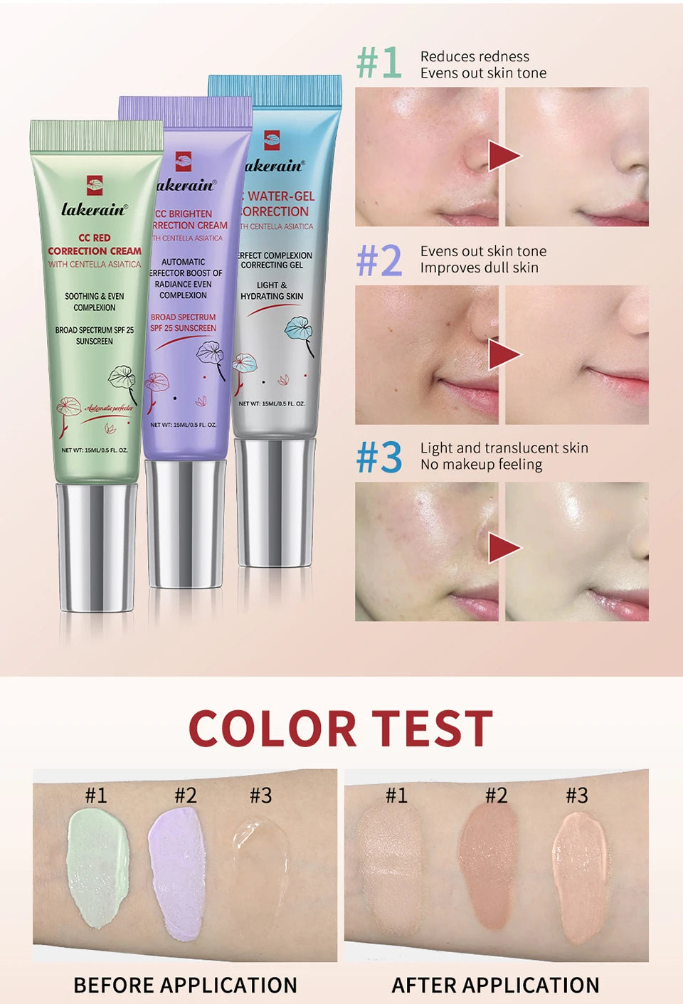 Centella CC Cream – Color Correcting Korean Foundation with Hydrating Coverage (15ml)