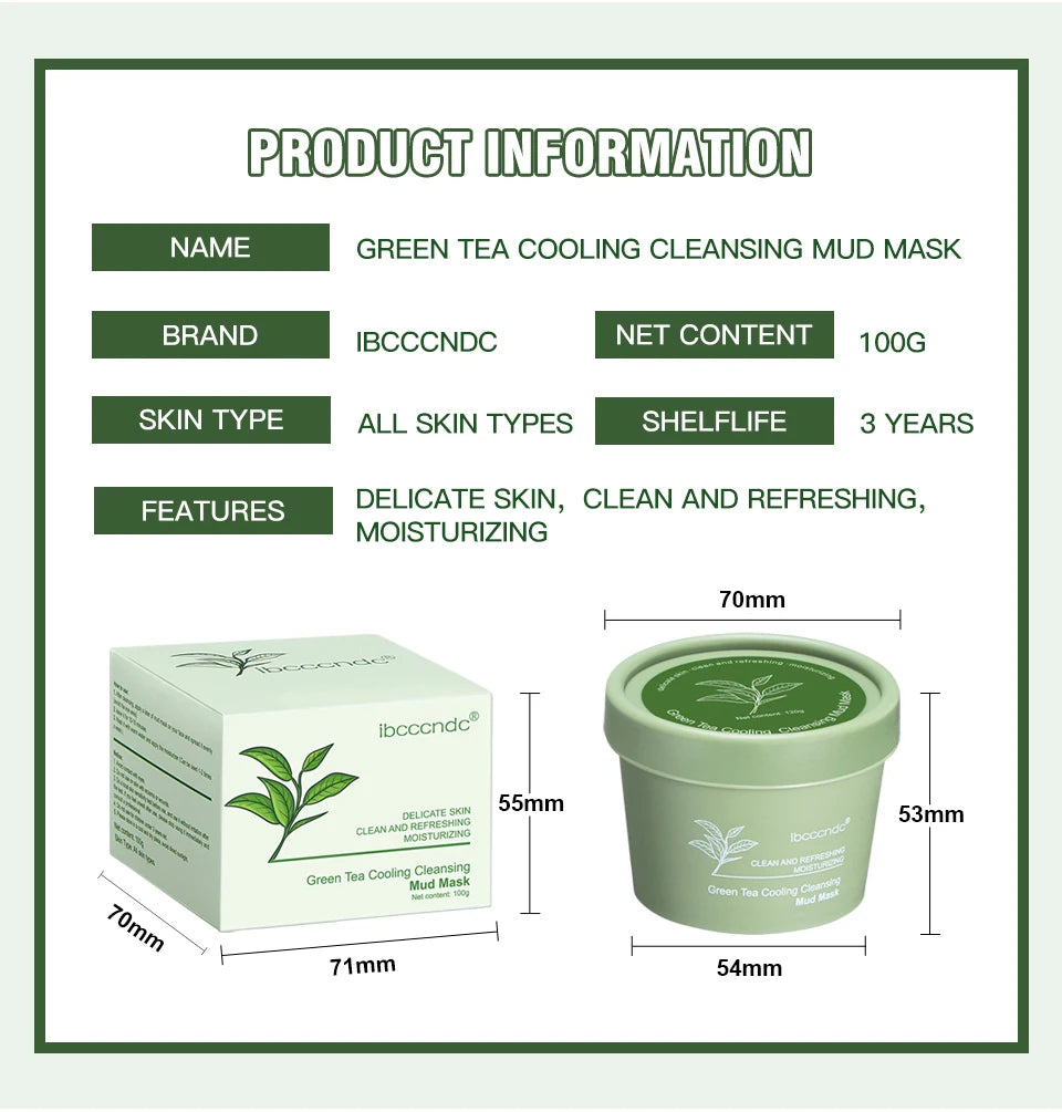 Green Tea Mud Clay Face Mask – Deep Pore Cleansing, Blackhead Removal & Oil Control Skin Treatment for All Skin Types (100g)