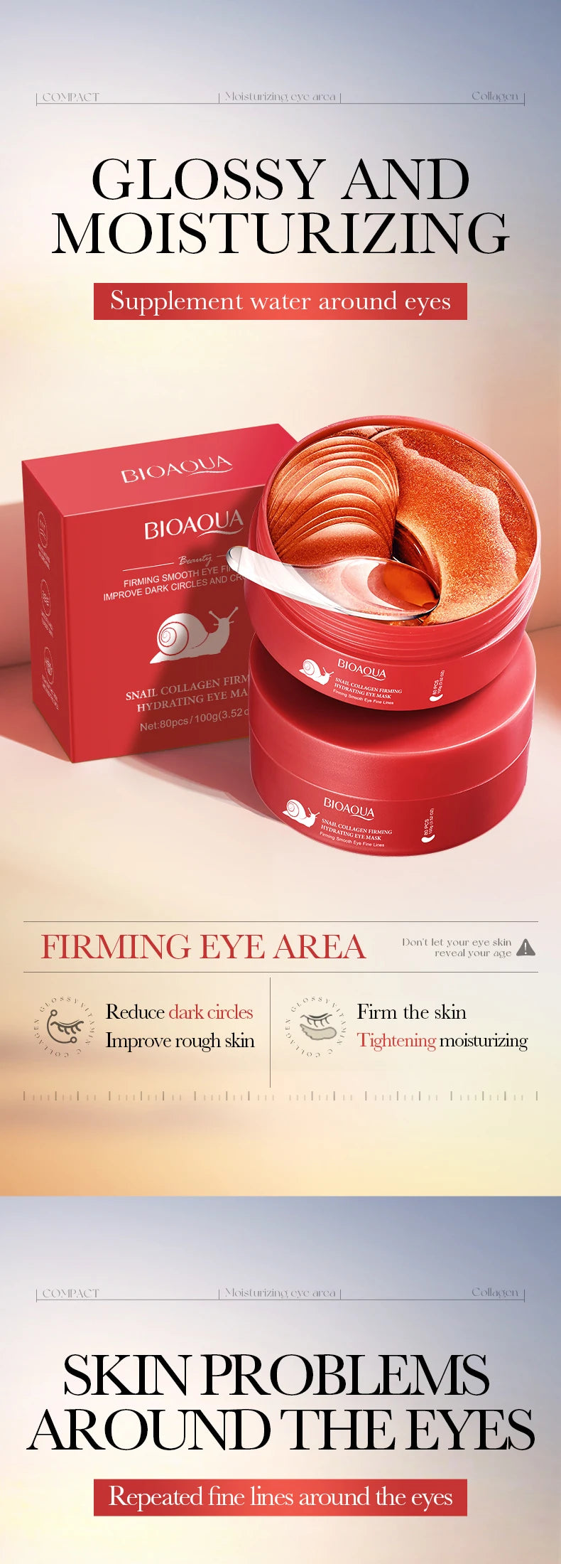 BIOAQUA Crystal Collagen Eye Mask Patches – 80 Pieces, Dark Circles & Anti-Aging