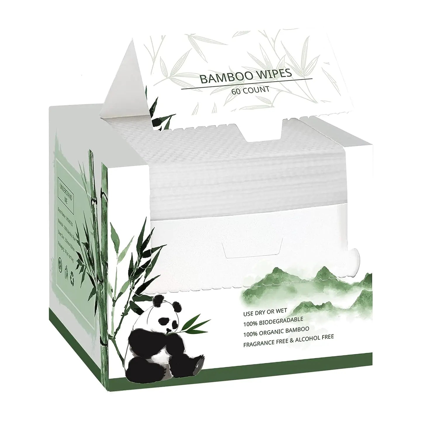 100% Bamboo Fiber Disposable Face Towels – Biodegradable Thick Dry Wipes for Sensitive Skin, 60 Count (12x10 in)