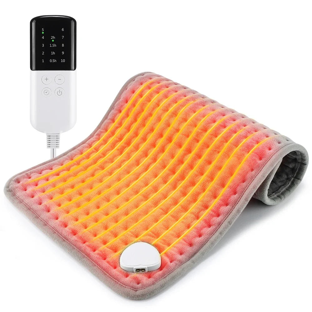 Electric Heating Pad for Back, Hands & Legs – 10 Heat Levels, 4 Timer Settings, Machine Washable
