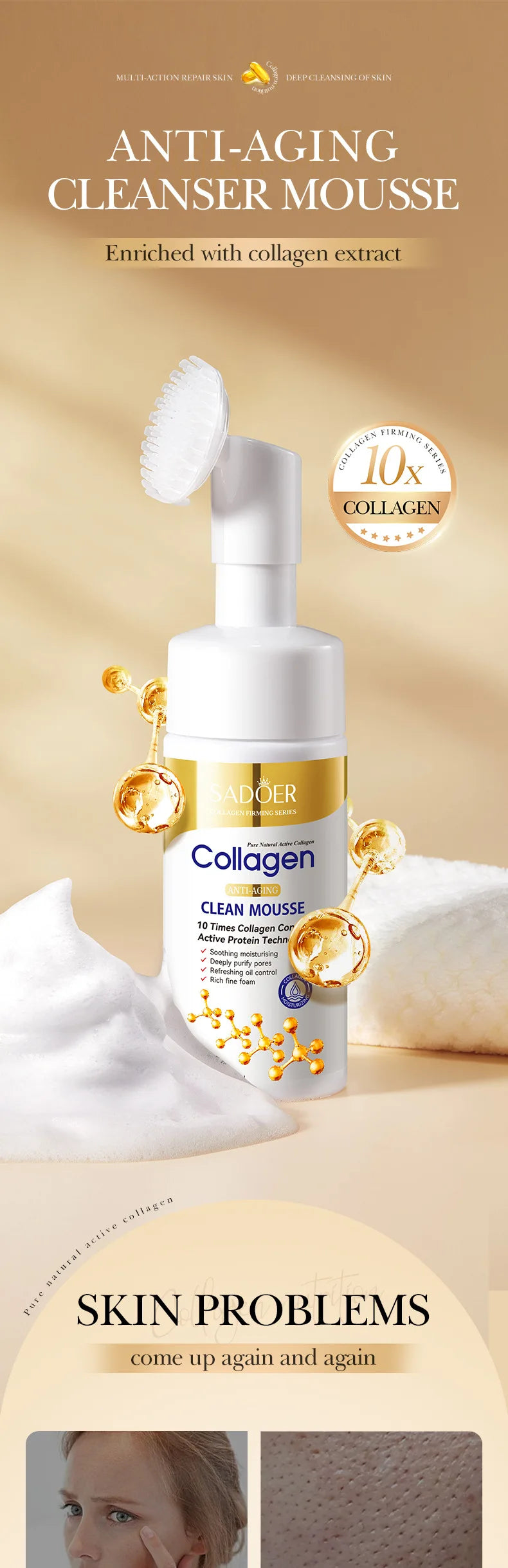 SADOER Collagen Facial Cleanser Mousse – Deep Cleansing & Firming Face Wash (120ml)
