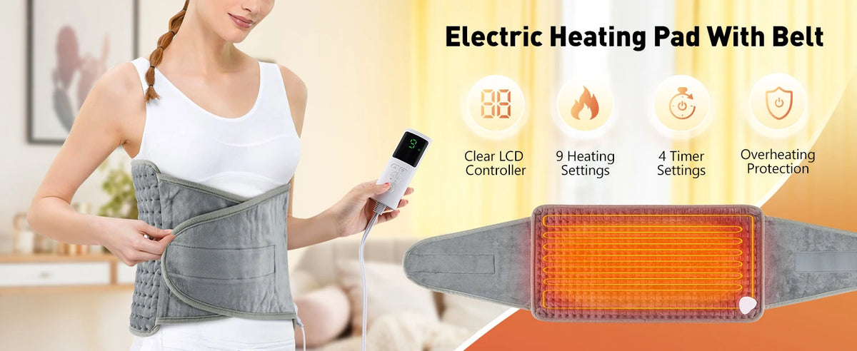 Electric Heating Pad for Period Cramps & Muscle Relief – 60×30cm, 9/10 Heat Levels, Washable | EU/US/UK Plug