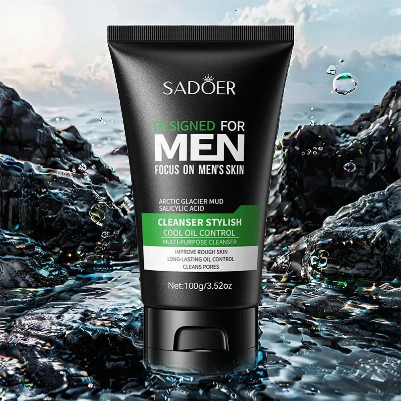 SADOER Men's Deep Cleansing Facial Cleanser – Oil Control, Blackhead Removal & Pore Minimizer (100g)