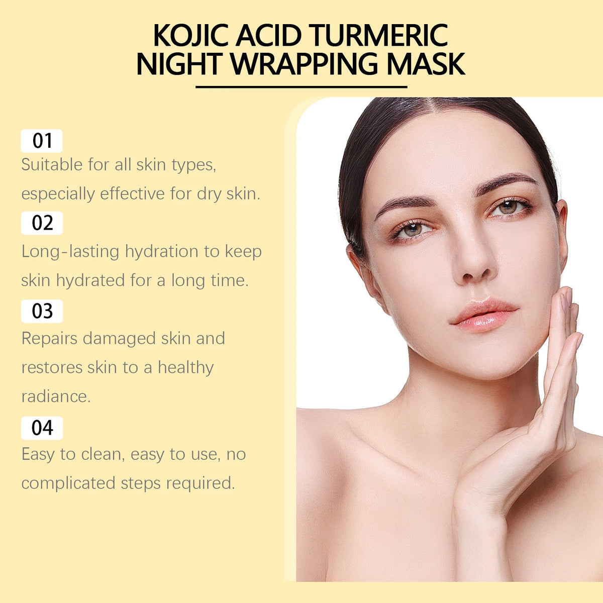 HOYGI Kojic Acid & Turmeric Overnight Peel-Off Face Mask – Anti-Aging, Brightening & Pore-Minimizing Treatment for Women (75g)