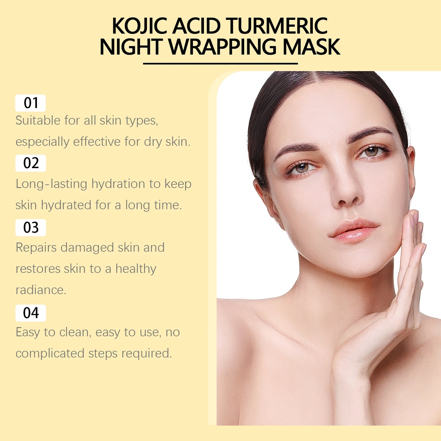 HOYGI Kojic Acid & Turmeric Overnight Peel-Off Face Mask – Anti-Aging, Brightening & Pore-Minimizing Treatment for Women (75g)