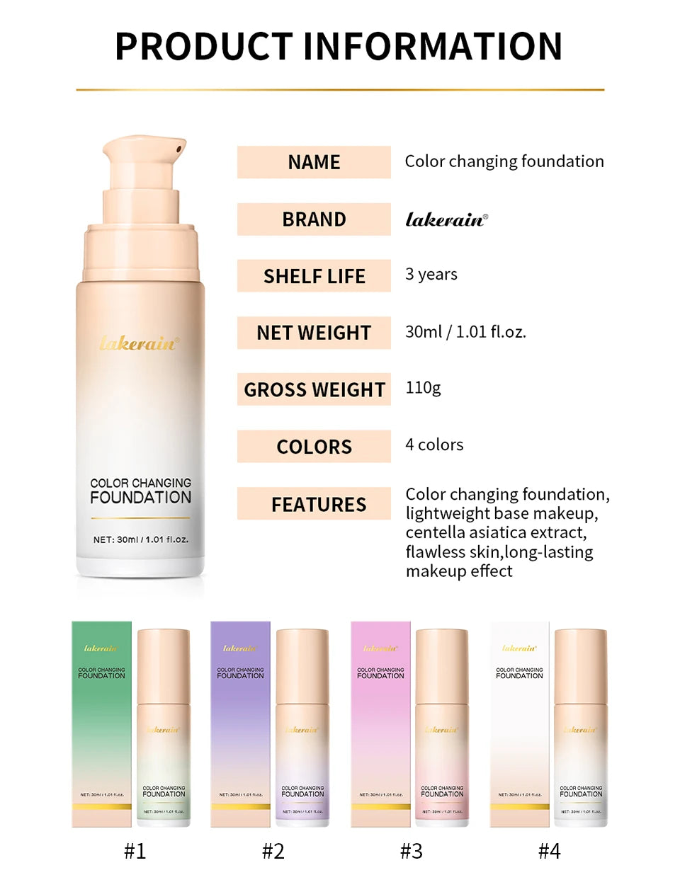 4-in-1 Color Changing Foundation – SPF30, Concealer, Moisturizer & Even Skin Tone | Buyer's Choice