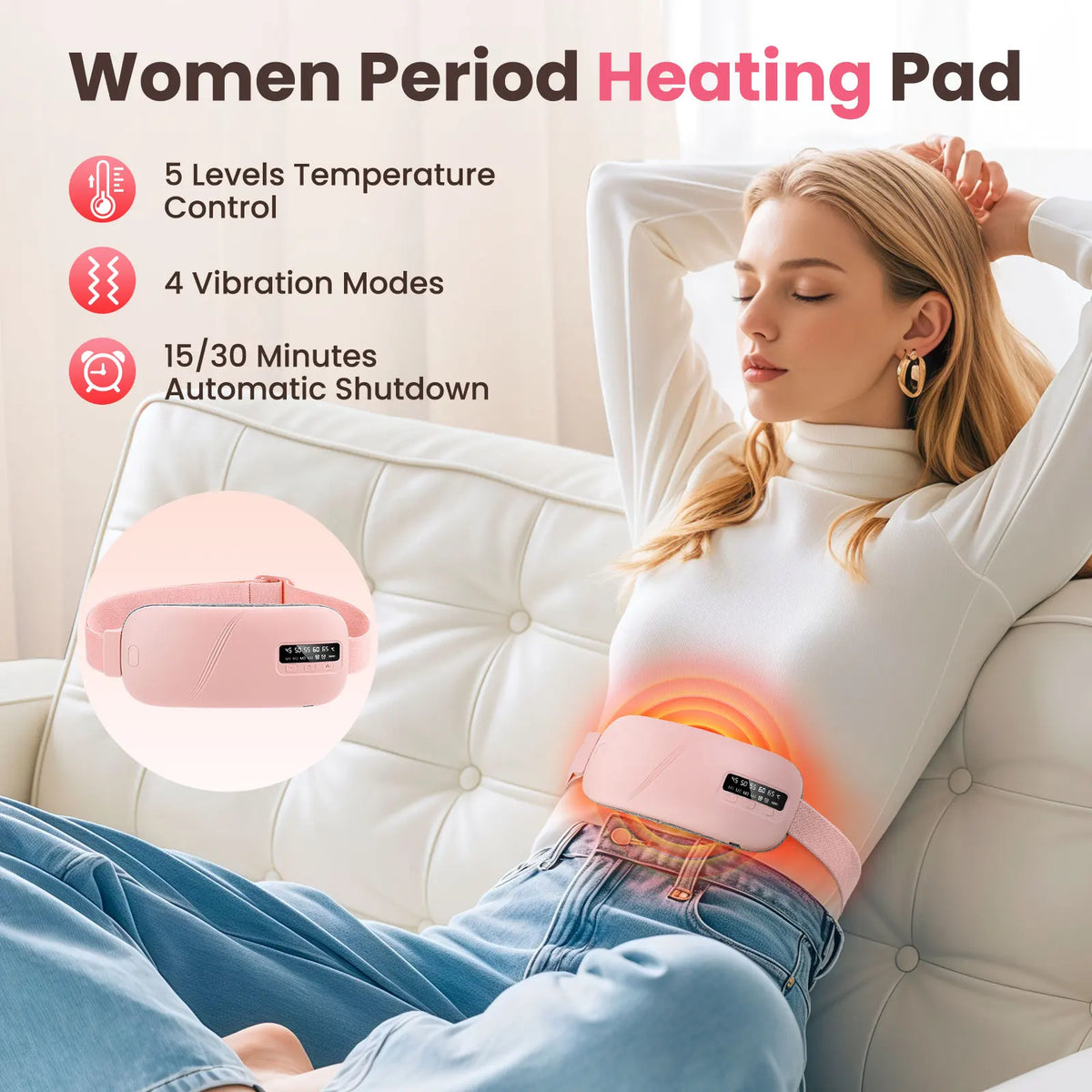 Menstrual Heating Pad with Vibration Massager – Wireless Abdominal & Waist Cramp Relief Belt