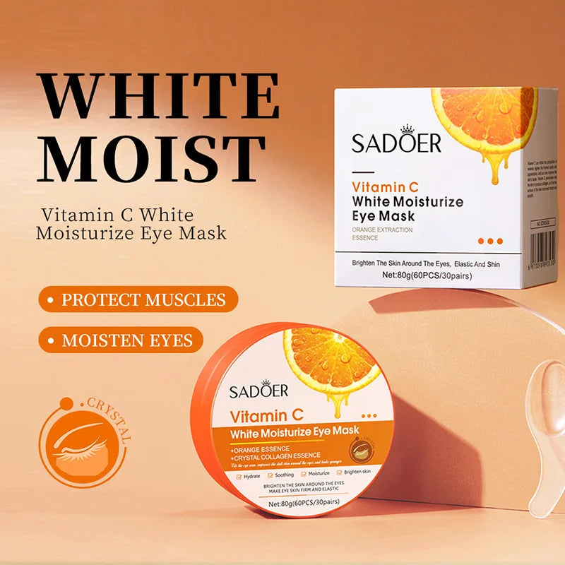 SADOER Vitamin C & Collagen Eye Masks — 60 Pcs Brightening, Anti Dark Circles & Firming Eye Patches