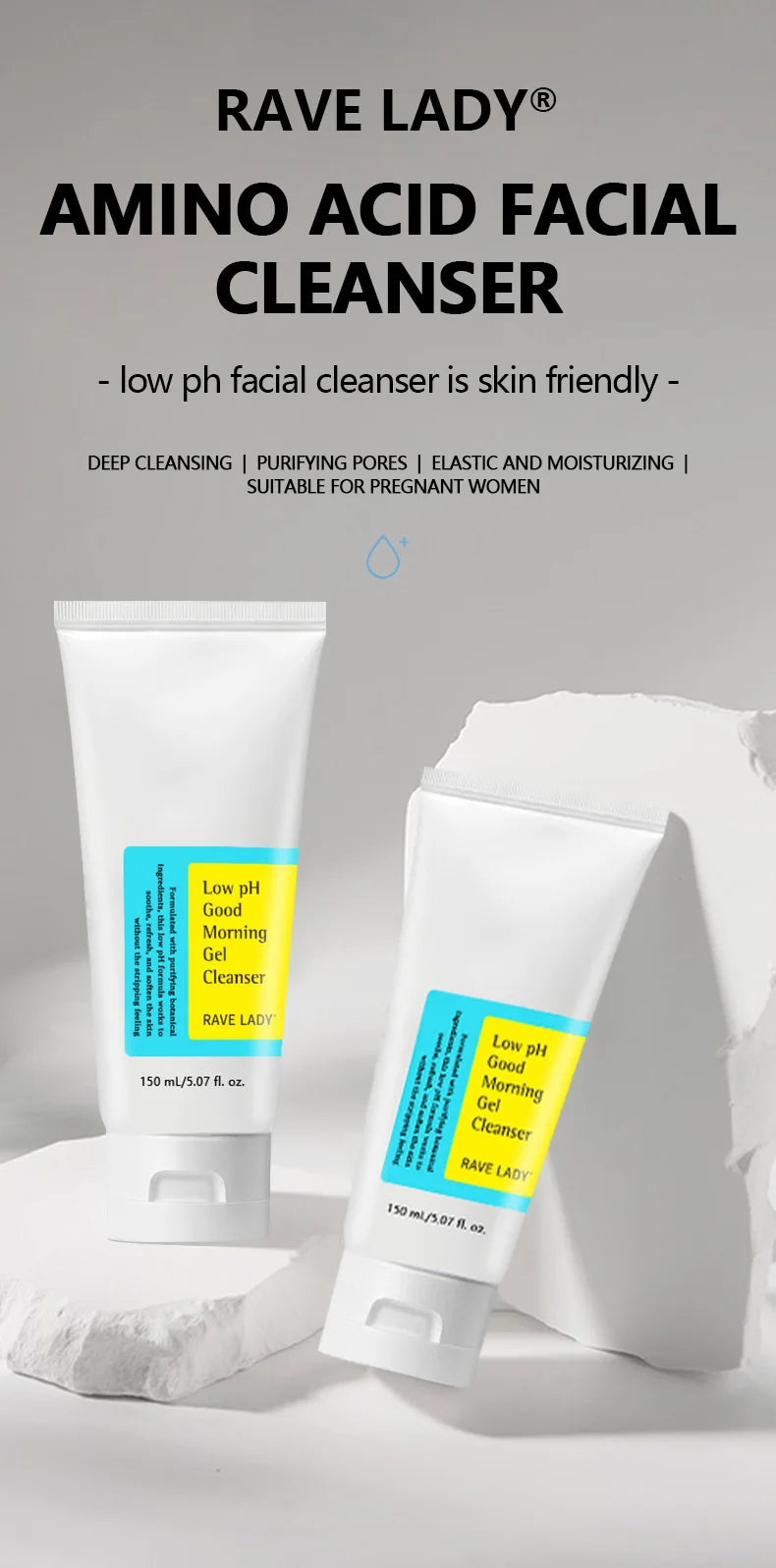 RAVE LADY Low pH Amino Acid Facial Cleanser – Oil Control, Exfoliating & Moisturizing Face Wash (150ml)