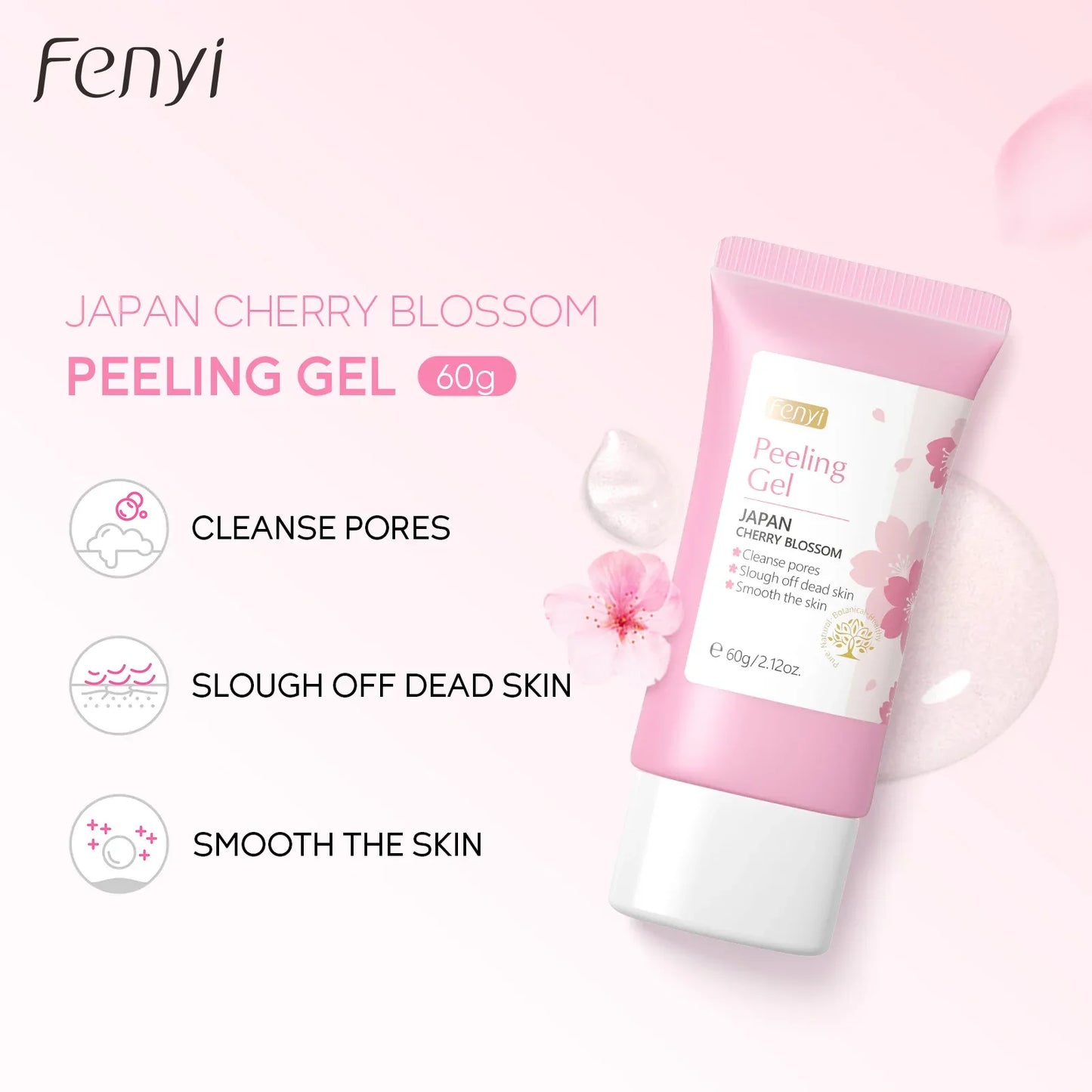 FENYI Japan Cherry Blossom Peeling Gel – Brightening & Deep Cleansing Facial Scrub with Hyaluronic Acid (60g)