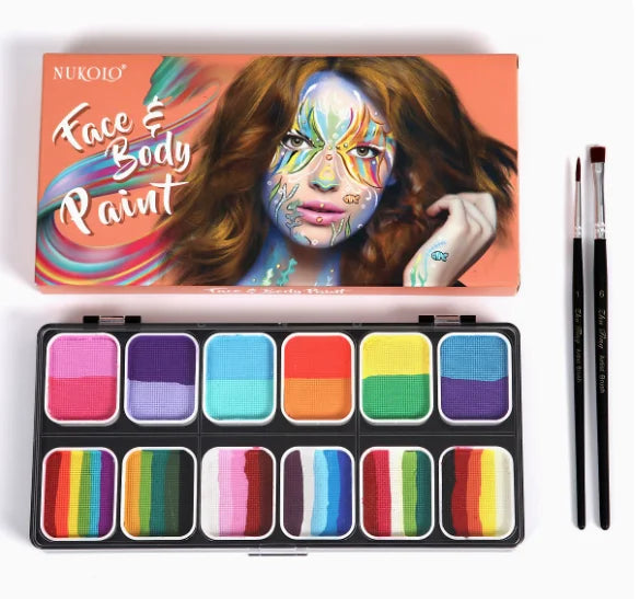 VERONNI 12-Colour Water-Soluble Rainbow Face & Body Paint Palette – Halloween, Stage & Kids Costume Makeup