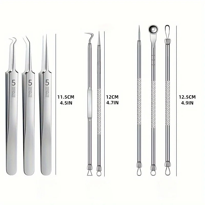 YJYIBEI Stainless Steel Acne Removal Tool Set – Blackhead & Pimple Popper Kit | 4, 7 or 8pcs