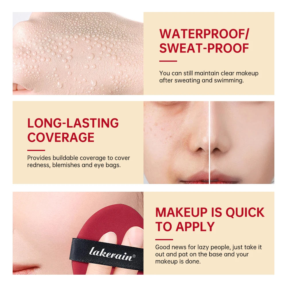 Lakerain Super Fit Cushion Foundation | SPF Sunscreen, Waterproof, 72-Hour Longwear | 9 Shades