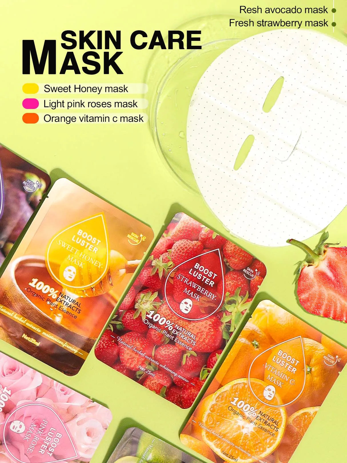 AILKE Brightening Hydrating Facial Mask – Vitamin C, Hyaluronic Acid & Collagen | Anti-Aging 10pcs