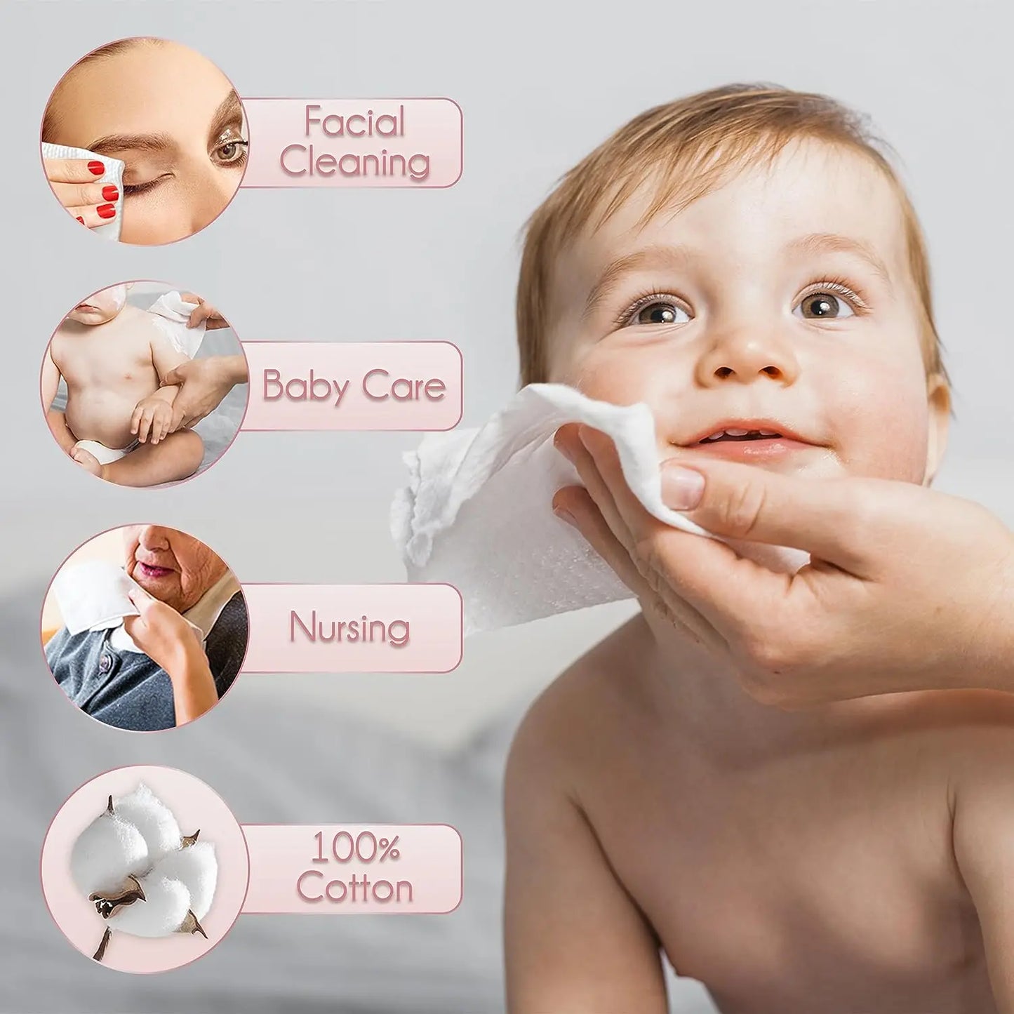 100% Cotton Disposable Face Towels – Biodegradable Dry Wipes for Sensitive Skin, 50 Count Box (12x10 in)