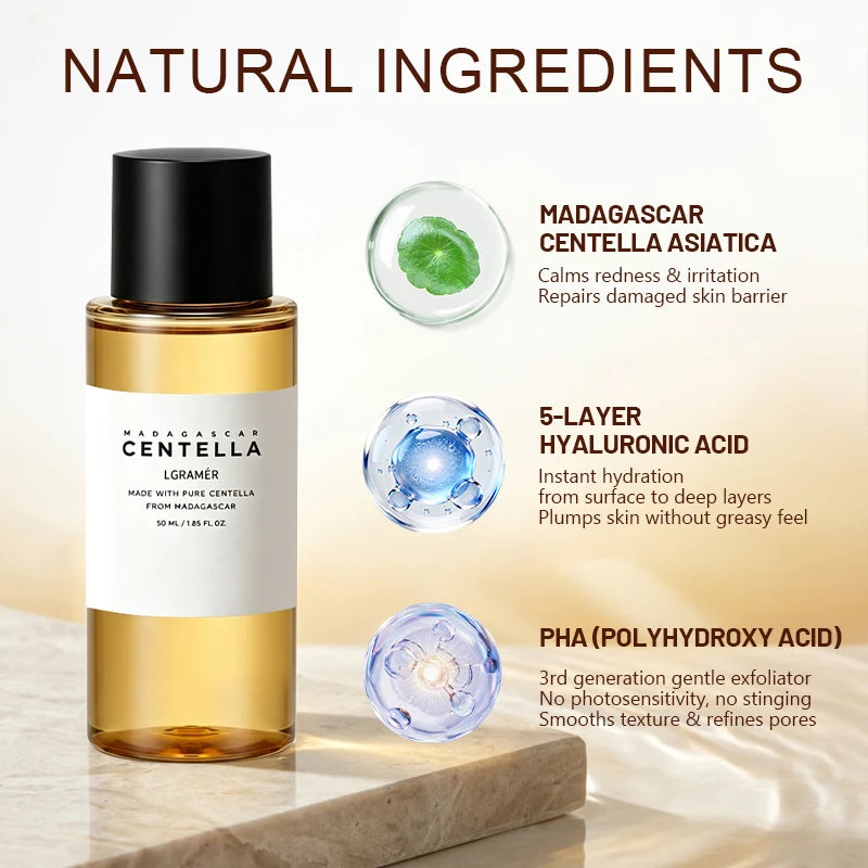 CLAFACES Centella Asiatica Toner with Hyaluronic Acid & PHA – Hydrating, Soothing & Exfoliating Face Toner for Women (30ml / 50ml)