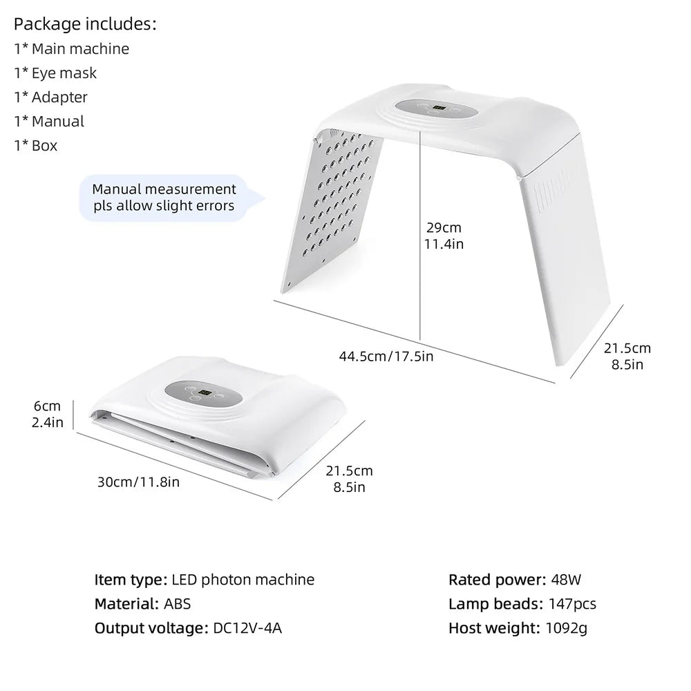 7-Color LED Light Therapy Face & Body Lamp – Foldable Skin Rejuvenation Device