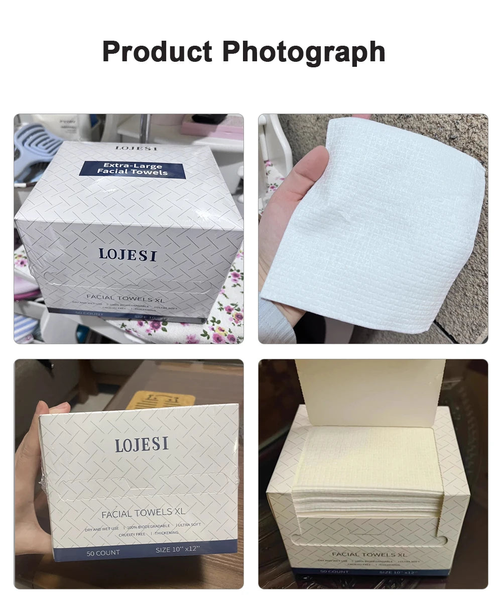 XL Plant Fiber Disposable Face Towels – Soft & Thick Dry Wipes for Makeup Removal & Face Washing, 50 Count (10x12 in / 25x30cm)