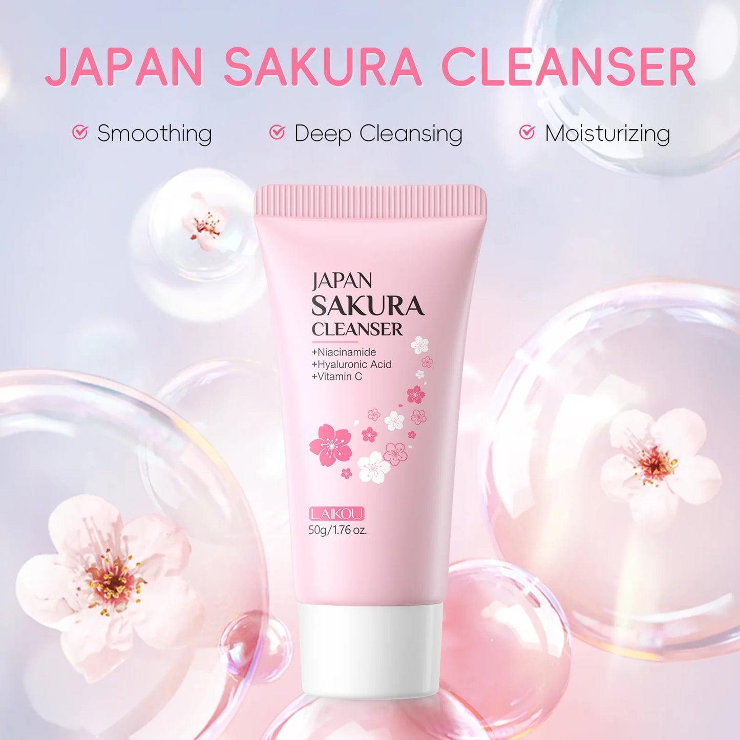 LAIKOU Sakura Facial Cleanser – Deep Cleansing, Oil Control & Brightening Face Wash (50g)