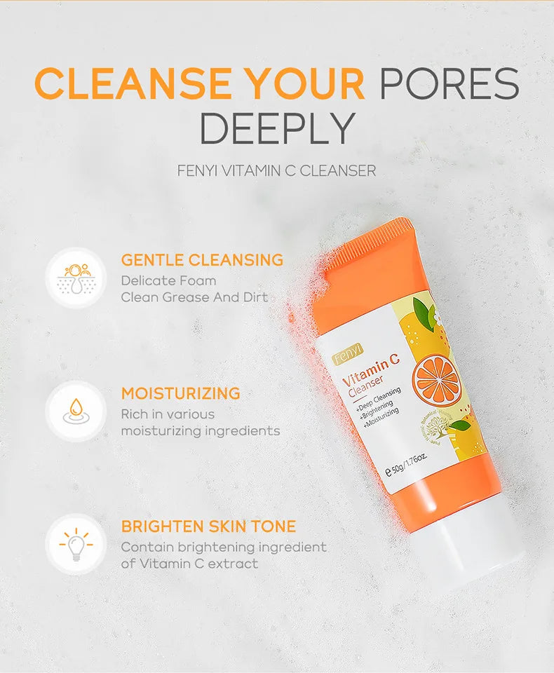 REAROYA Vitamin C Facial Cleanser – Deep Cleansing, Brightening & Moisturizing Face Wash (50g)