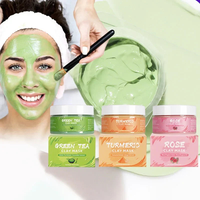 LAIKOU Clay Mud Face Mask – Moisturizing, Blackhead Removal & Brightening Washable Mask for Women (100ml) – Green Tea, Turmeric, Rose, Avocado & Sea Silt