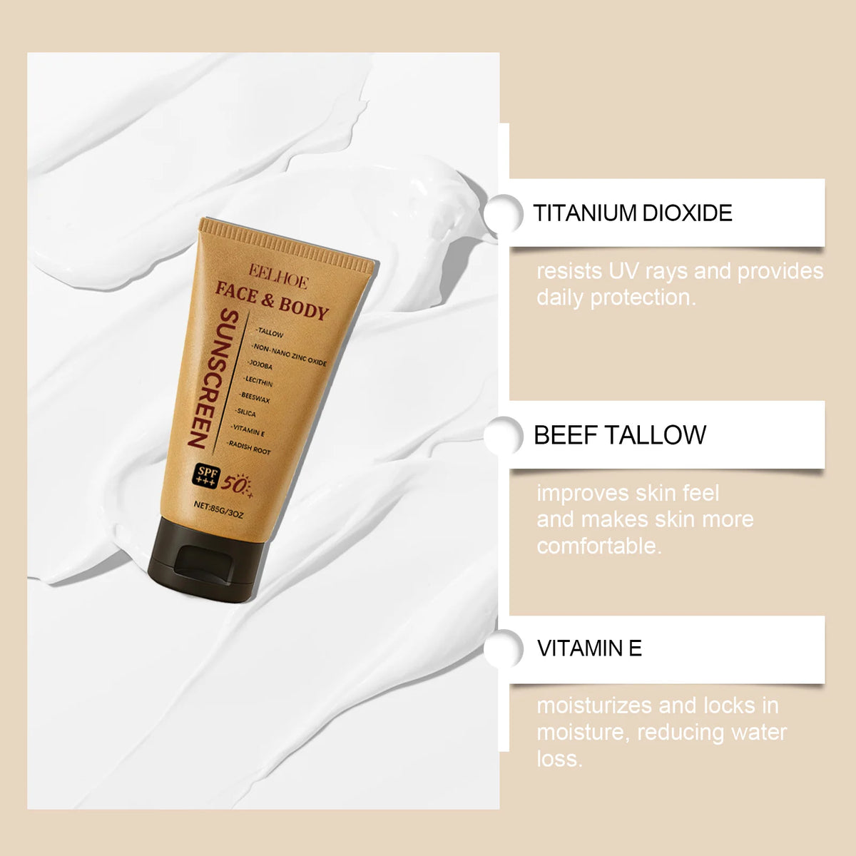 Eelhoe Cow Fat Protective Cream – Outdoor UV Protection, Moisturizing Skin Barrier | Buyer's Choice