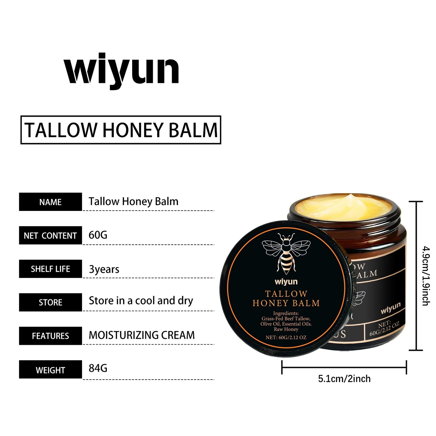 Beef Tallow & Honey Brightening Body Cream – Dark Spot Fader, Firming & Deep Moisturizer (60g)
